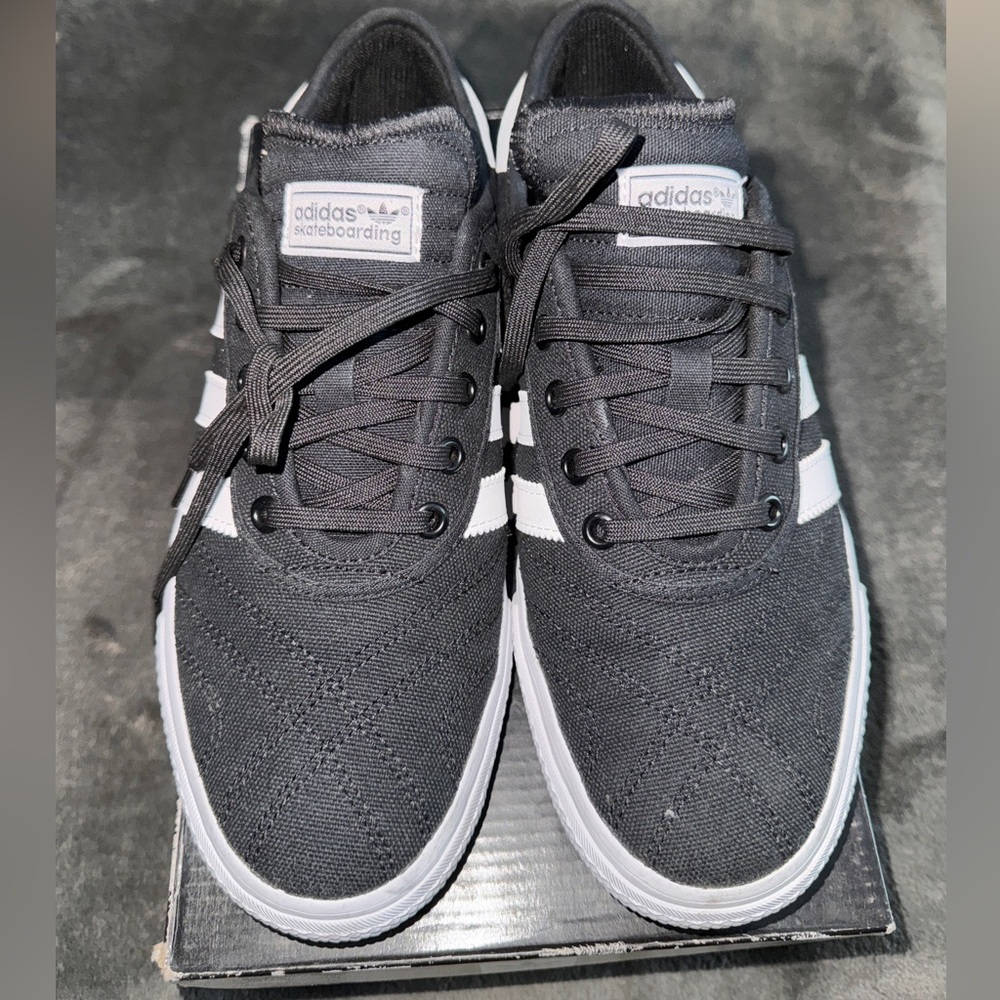 Adidas Black Canvas Sneakers with White Stripes